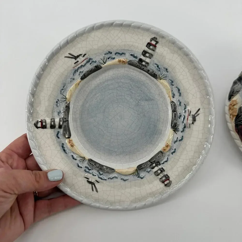 Vintage Yankee Candle Plate Set Lighthouse Beach Birds FLAWED - Picture 6 of 9